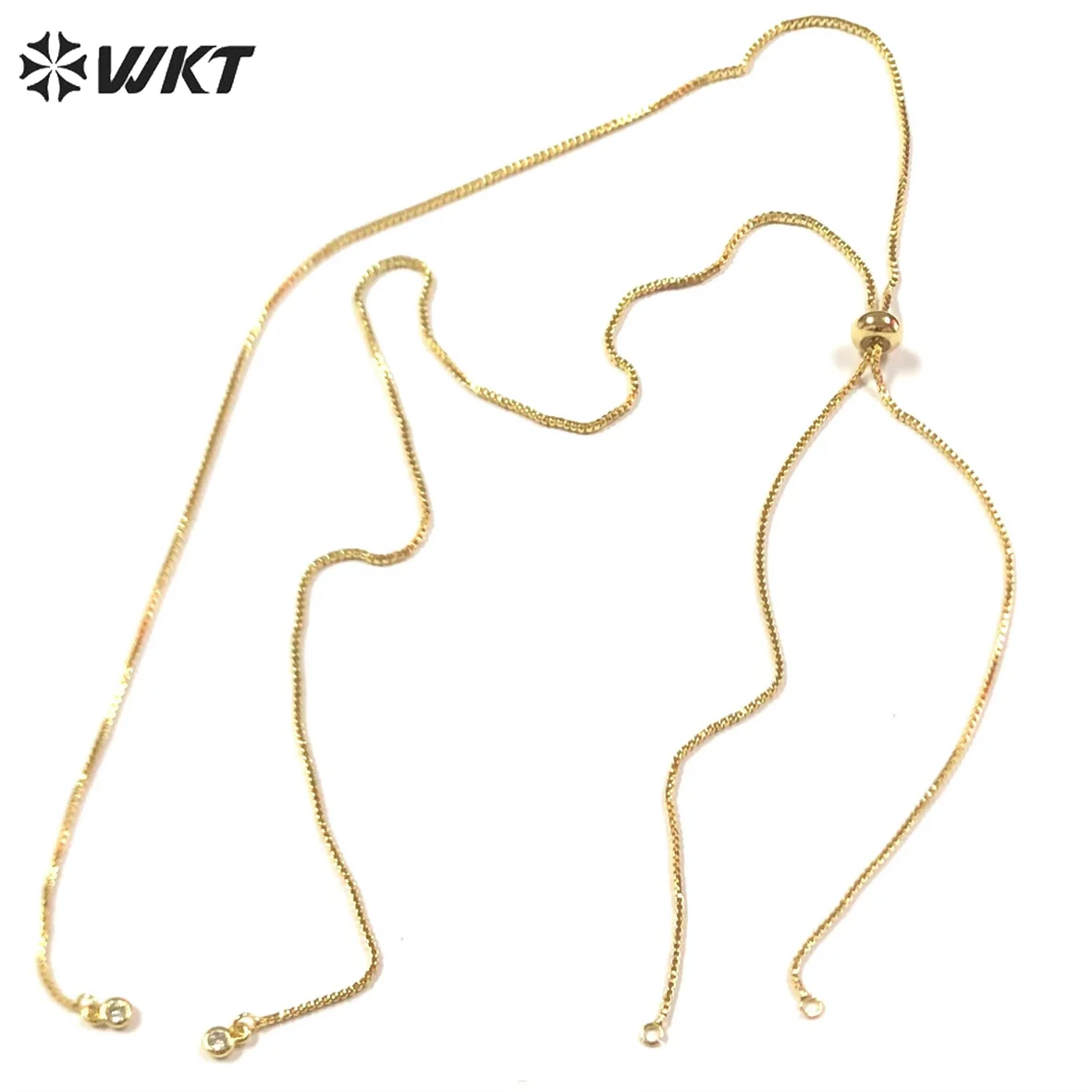 

WT-BFN041 WKT Hot Trend Stylish Gold Plated Chian Choker Necklace Connector Necklace End with Shiny Cubic Zircon 30 inch 4 Color