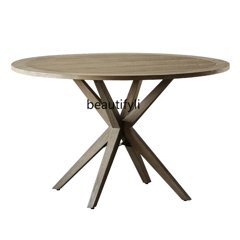 American-Style  round Dining Table French Country Retro Living Room Home Dining Table Solid Wood Office Negotiating round Table