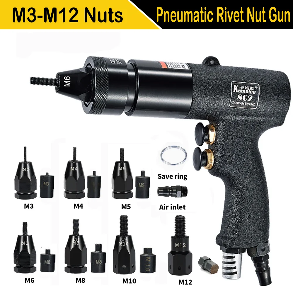 M3 M4 M5 M6 M8 M10 M12 Self-Lock Pneumatic Rivet Nut Gun Automatic Insert Thread Pull Setter Riveters For Aluminum And Iron Nuts
