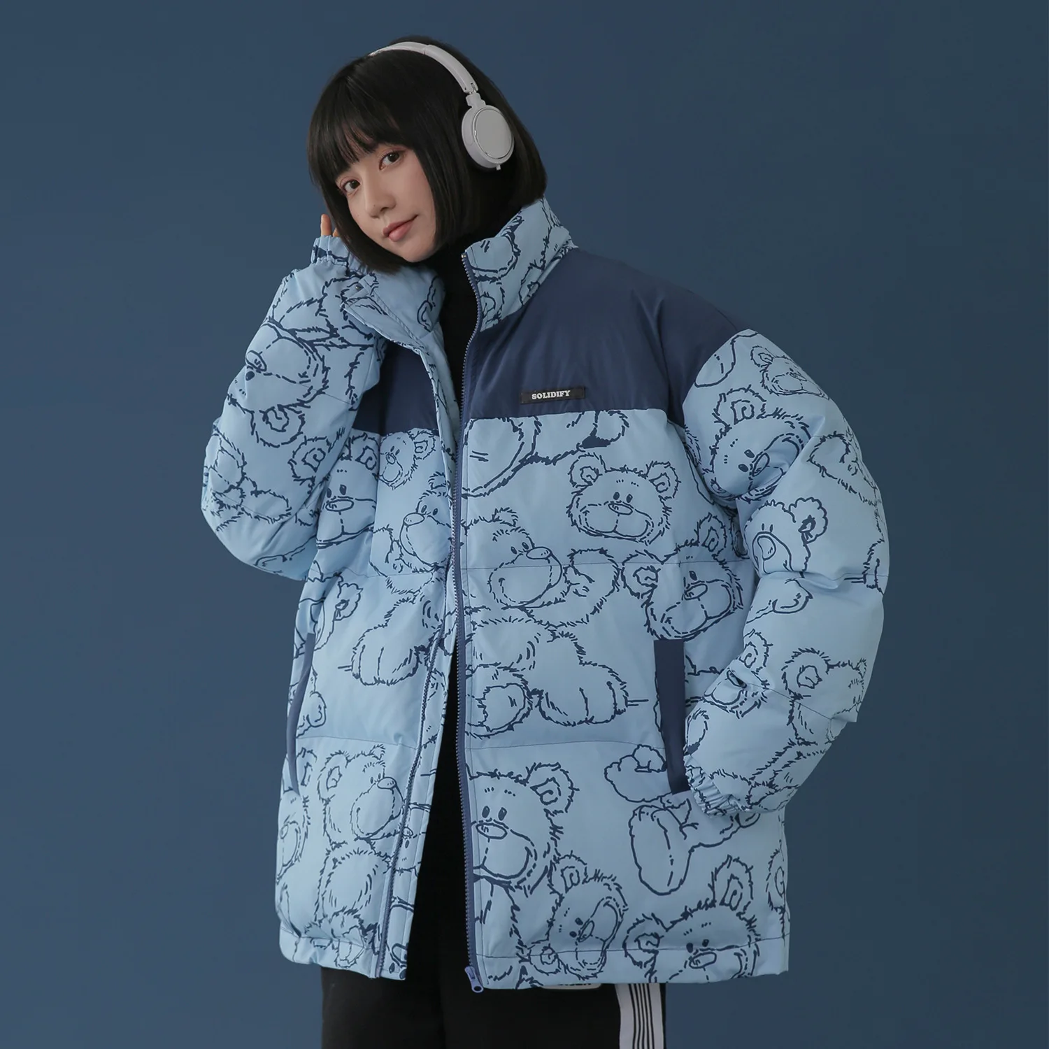 Winter Bear Cotton Parkas Coats Female Preppy Zipper Jacket Harajuku Thicken Oversize Outerwear Short Parka Padded Coat Fashon