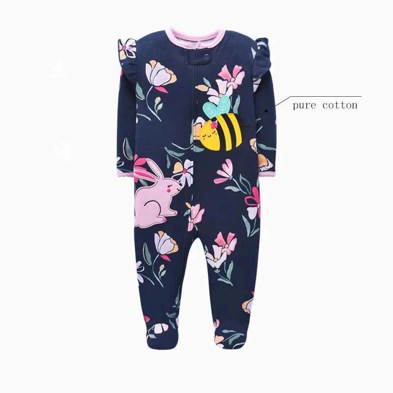 Newborn Infant Baby Boy Girl Clothes Long-Sleeve Print Romper Toddler Girls Jumpsuit Pure Cotton Kids Pajamas For a 0-12 Months