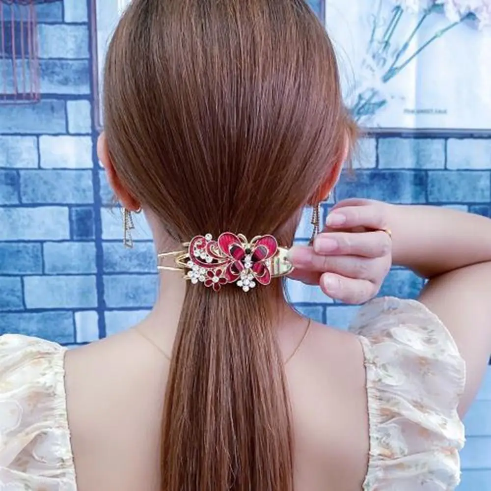 Description Picture 2 of itemTools Mother Hair Clip Flower Butterfly Hair Clip Female Hair Accessories Korean Style Hairpin Rhinestone Duckbill Clip