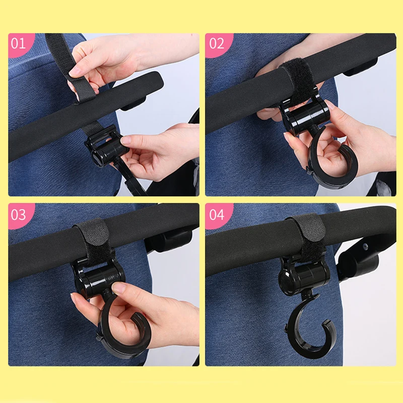 다목적 유모차 후크, 360 도  유모차 후크,  가방 행거 정리함, 카시트  유모차 액세서리, 4 개/로트