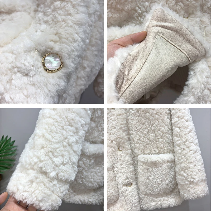 Autumn Winter Lamb Wool Coat Korean Fashion V-Neck Faux Fur Jacket Oversized Loose Single Breasted Fluffy Long Sleeve Outwear