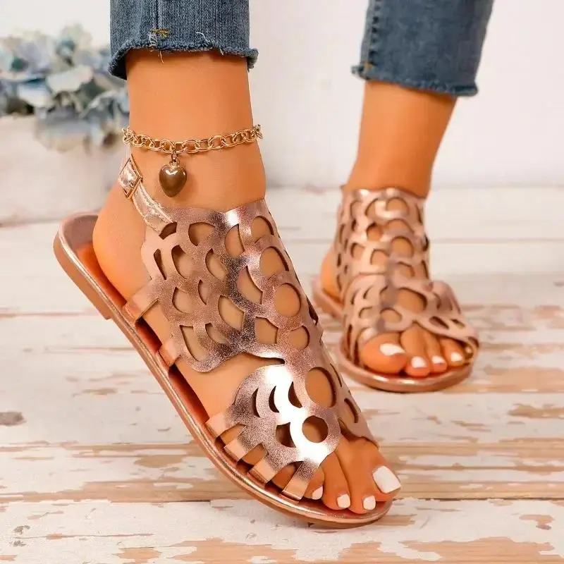 

Сандалии женские в этническом стиле, повседневные Босоножки с открытым носком, дышащие плоские, с пряжкой, римская уличная пляжная обувь с вырезами, на лето