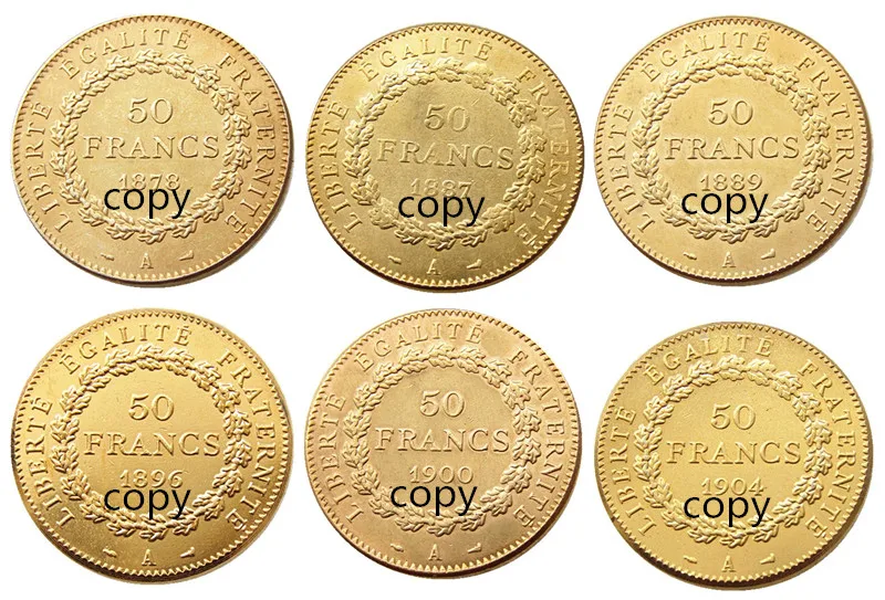 

France (1878-1904) 6pcs 50 Francs Third Republic Gold Plated Copy Decorate Coin