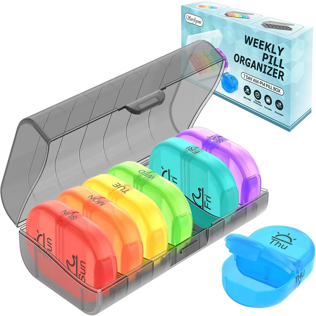 Serfeymi Dual Compartment Weekly Pill Organizer for Vitamins & Supplements