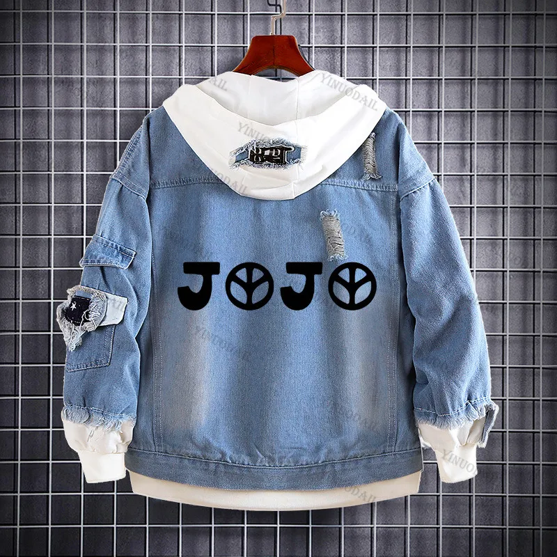 thumbnail image 1 of JoJo's Bizarre Adventure Chaquetas vaqueras Anime Fifures Hole Coat Sudaderas Para Hombres Jean Cosplay disfraces regalos de navidad, 1 of 5