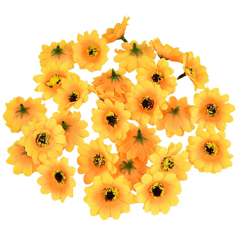 100Pcs 4.5cm Mini Silk Sunflower Artificial Flowers Head For Wedding Party Home Decoration DIY Wreath Scrapbooking Fake Flowers