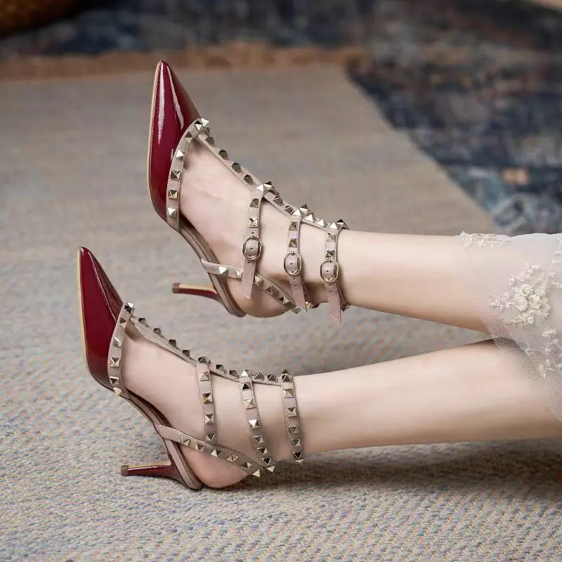 2024 Genuine Leather Summer Women's Gladiator Sandals New Star Style Luxury Brand Rivet High Heels Designer Women's Pumps 33-41