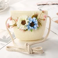 New 2022 Summer Children Girls Shoulder Bag Daisy Flower Straw Bag Messenger Bag Kids Keys Coin Purse Cute Princess Mini Handbag 4
