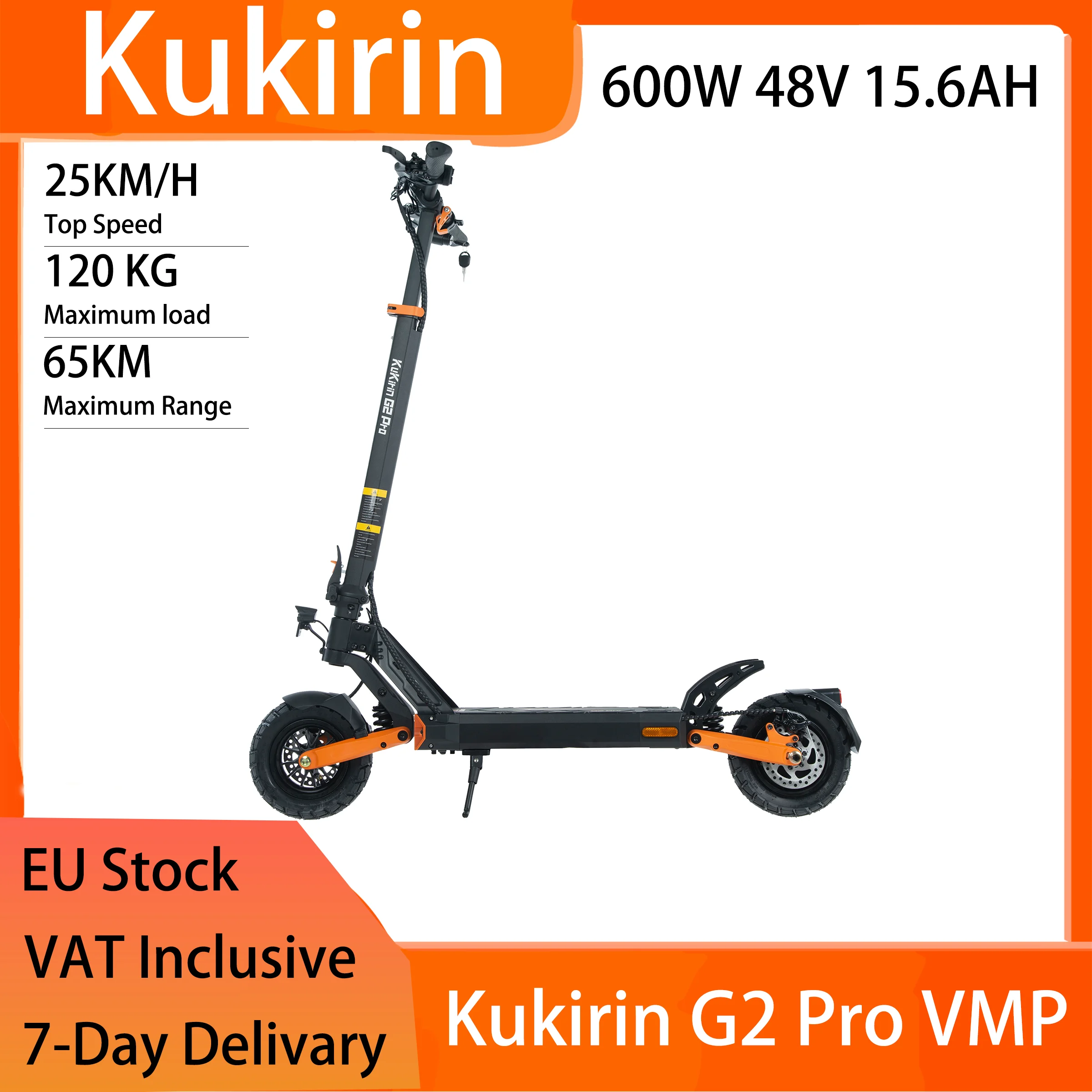 Scooter elettrico pieghevole KuKirin G2 Pro (VMP) da 9" - Motore da 500 W, batteria da 48 V 15,6 Ah, velocità massima 25 km/h, portata 65 km