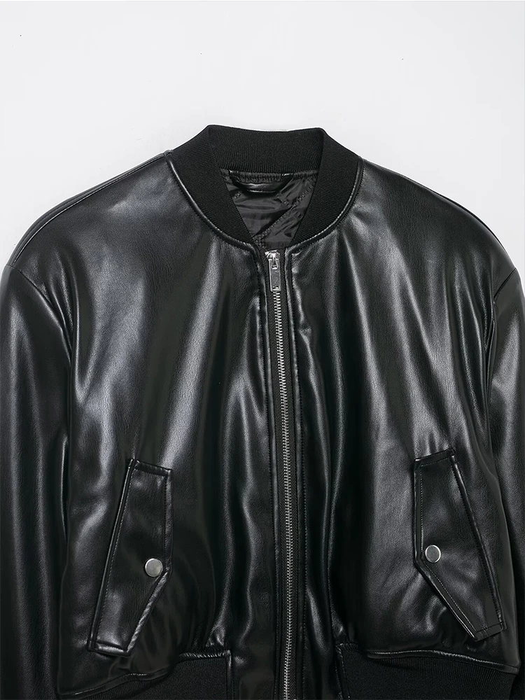 2025 Autumn Winter New Women's Fashion Short Jacket Motorcycle Faux Leather Bomber Jackets Coat Casual Long Sleeve Outerwear ﻿