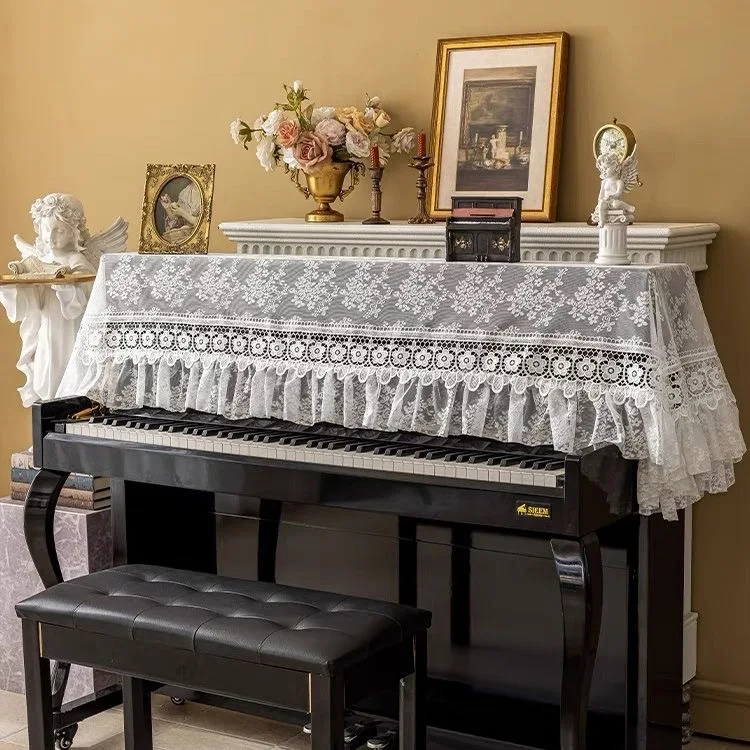 Retro white lace Piano Cover Dust-proof Cloth Cover frill piano half cover