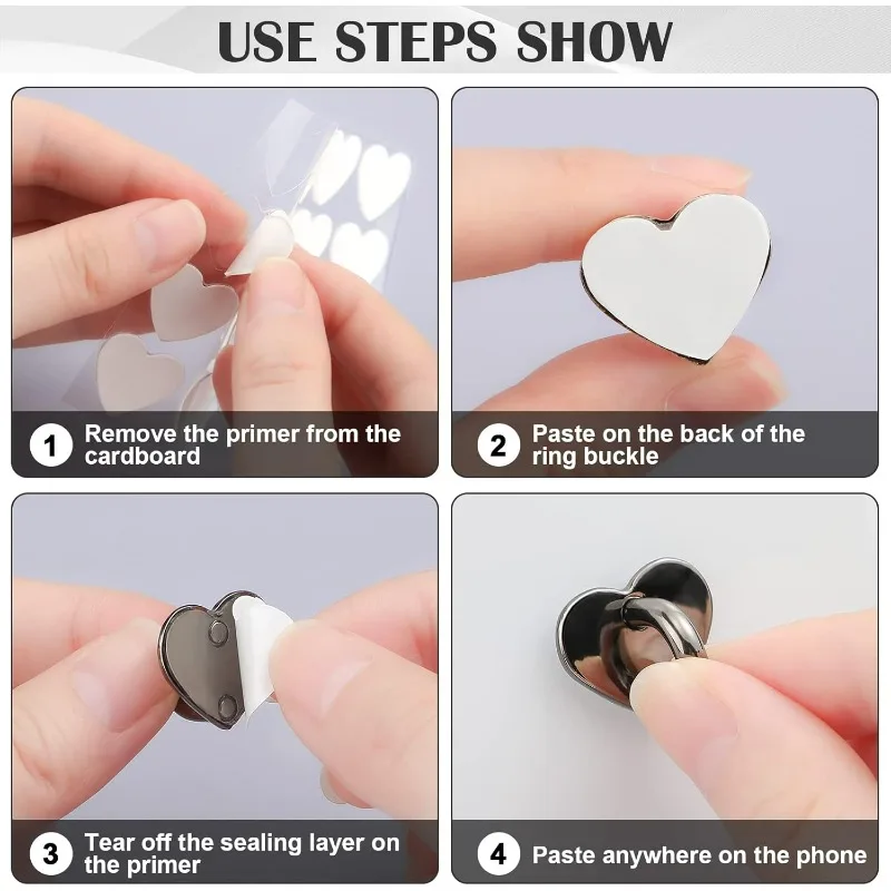 Metal Heart Phone Charm Hook with Adhesive Patch for Case Back Straps and Chains