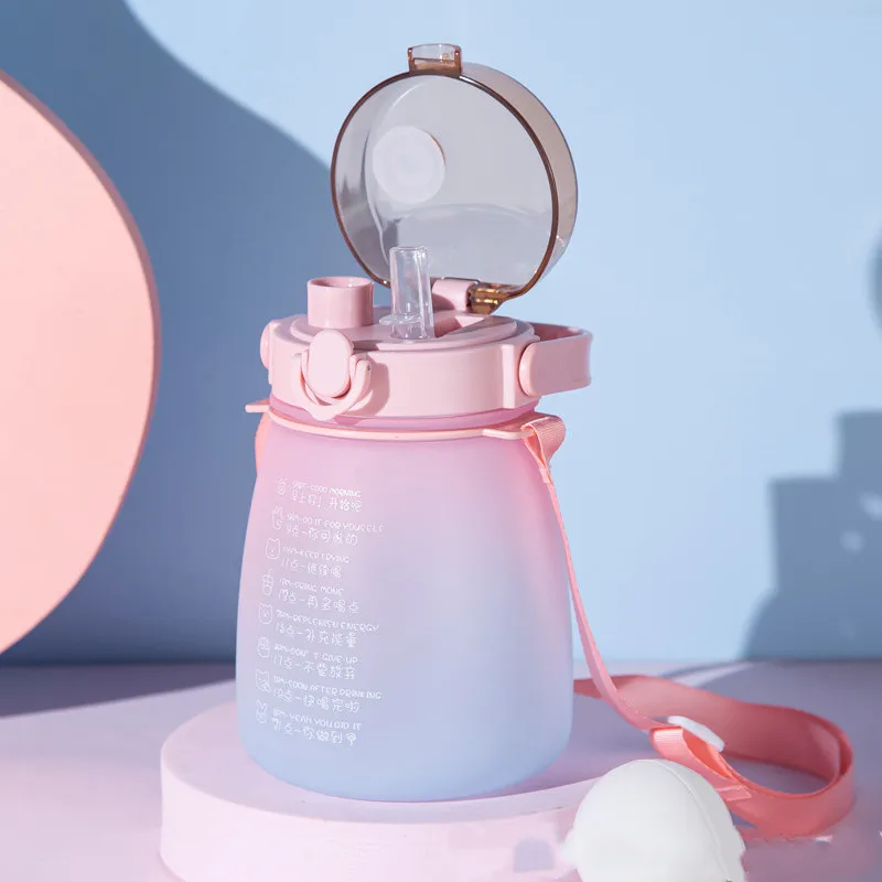 Plastic Water Bottle1.3L With Time Marker Strap Straw Leak Proof Cup Portable Fitness Gym Camping Outdoor Sports Bottle Bpa Free