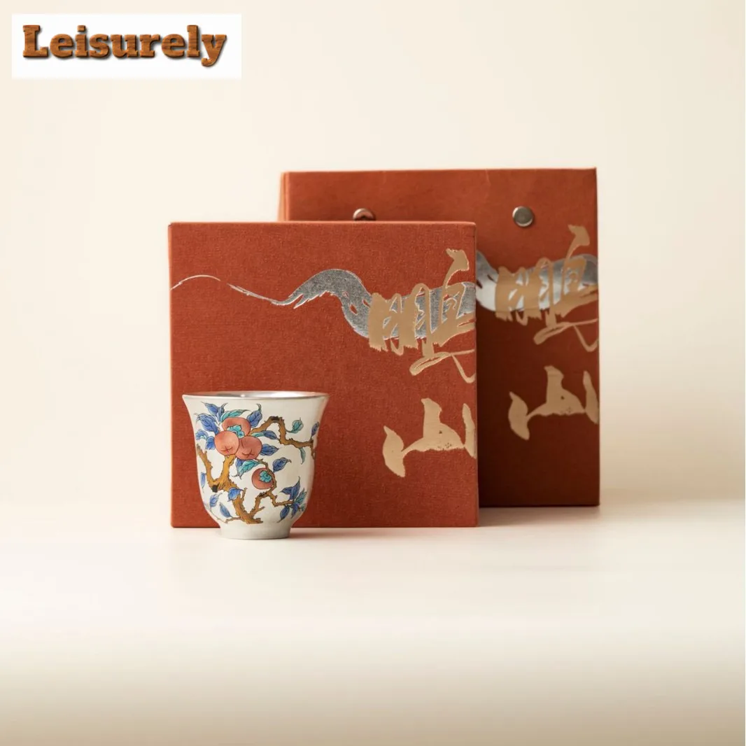 50ml Gilt Silver Persimmon Ruyi Teacup Retro Tea Bowl Water Jug Tea-tasting Meditation Cup Chazhan Master Cups Chinese Tea Set