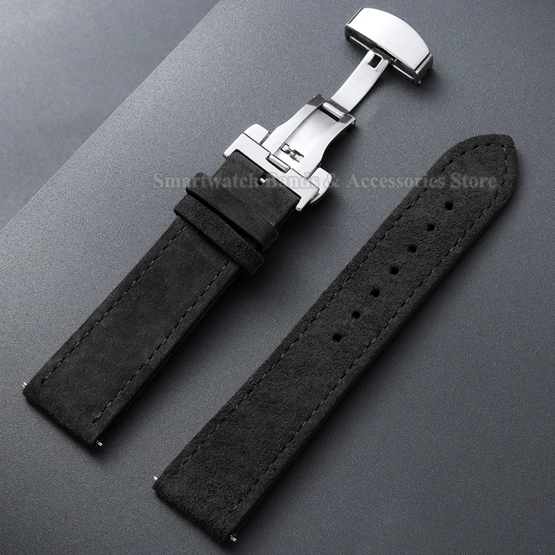 Suede Leather Watch Strap with Butterfly Buckle and Quick Release