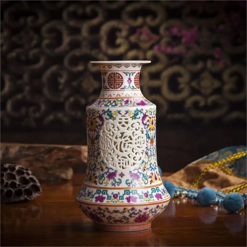 Jingdezhen Ceramic Hollow Design Vase Antique Decor Vase Creative Home Living Room Decoration Handicrafts Decor Ornament ZF246 4