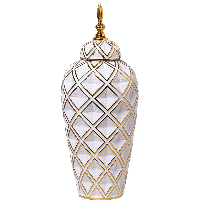 Ceramic Vase Geometric Rhombic Jar Ceramic Ginger Jar Storage Tank with Lid Porcelain Handicraft Home Decoration Accessories 6