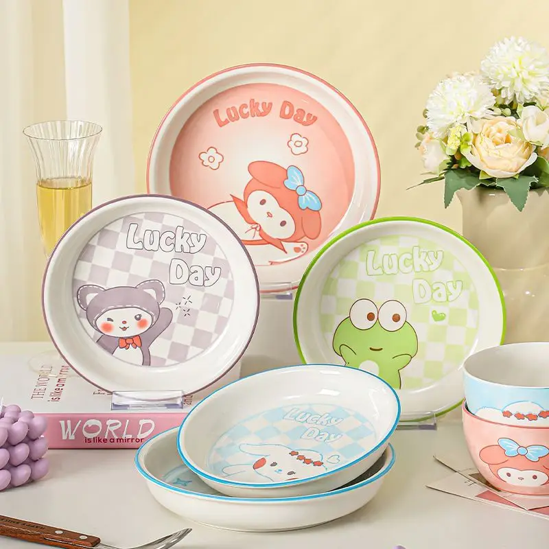 

Керамическая тарелка Kuromi Sanrio My Melody Cinnamoroll, домашняя тарелка большой емкости, мультяшная милая посуда, кухонные принадлежности