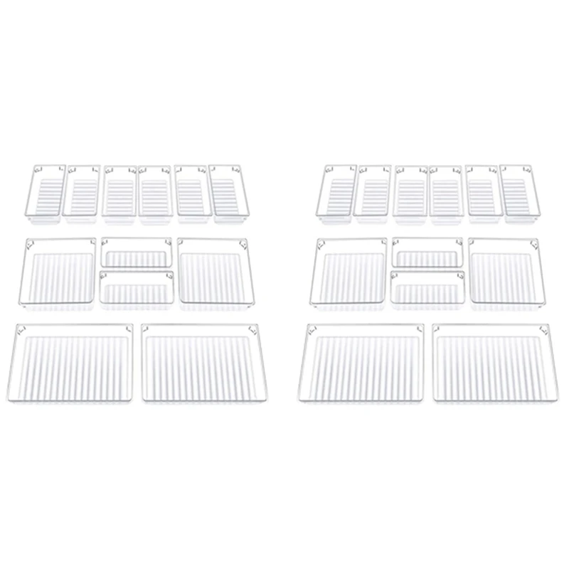 

Set Of 24 Desk Drawer Organizer Trays With 3-Size Clear Plastic Storage Boxes Divider Make-Up Organiser For Office Retail