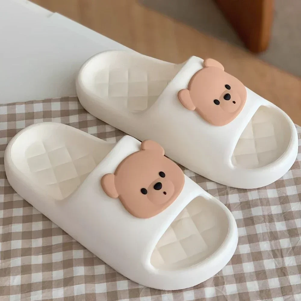 Cute Bear Design Thick Sole Women Slippers Slides Bathroom Beach Indoor Sandals Summer Couple Shoes 5