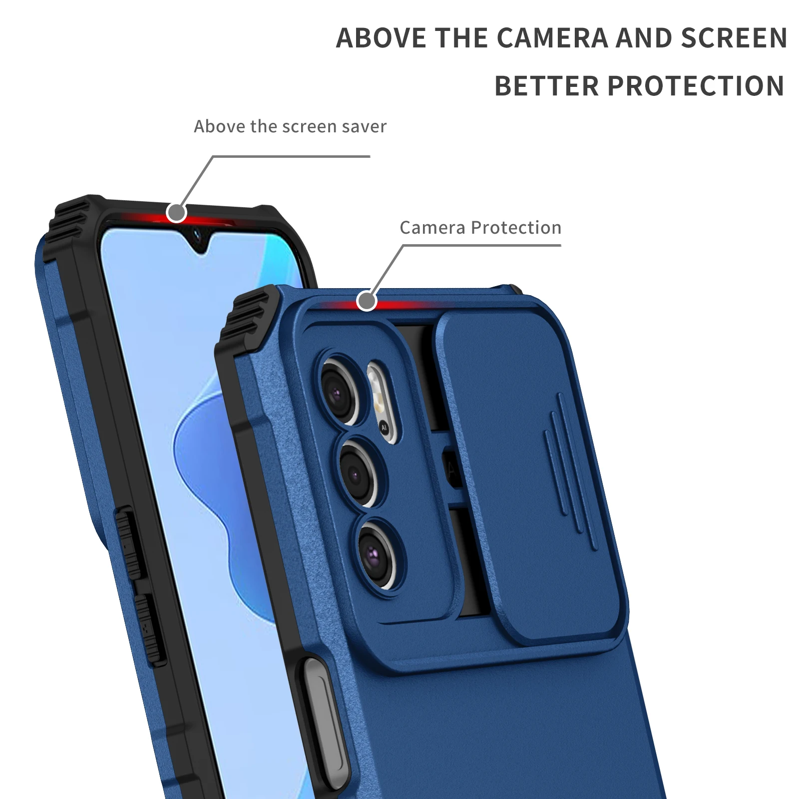 Shockproof Phone Case with Slide Camera Lens Protection and Stand Feature