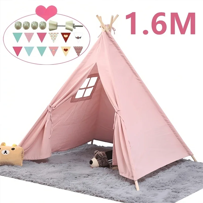 Toy Tent Children Toy Tent 1.6M Portable Kids Tent Play House for Children Tent Cabana Tipi Infantil Baby Teepee Tents Castle LED Lights Carpet Decoration