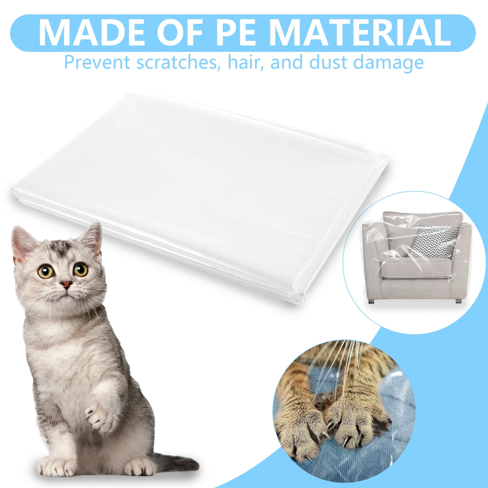 Clear Couch Cover PE Waterproof Sofa Cover Cat Scratch Protector 1/2/3/4 Seat Dustproof Detachable Couch Furniture Protector 4