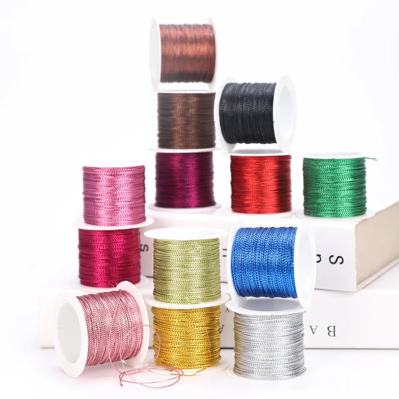Gold Silver Red Cords Metallic Rope Thread String Strap Gift Wrap Ribbon Cord Bracelet No-slip Hang Tag Twine 20m/roll 1mm