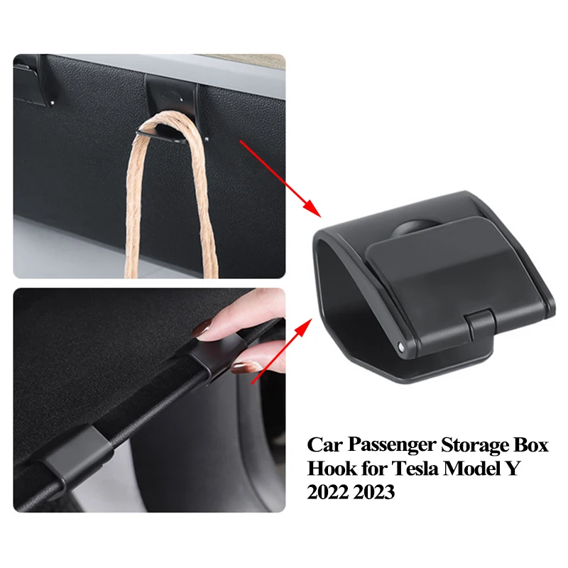 

For Tesla Model Y 2022 2023 Car Hook Hanger Passenger Side Storage Box Hook Clothes Purse Bag Holder Organizer Clip Accessories