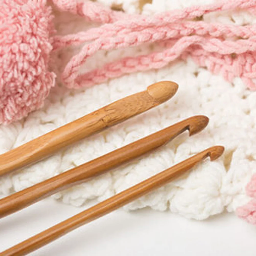 Portable Crochet Hooks Set Bamboo Handle Knitting Needles DIY Aluminum Sewing Craft for Home Braiding Stitch Accessories