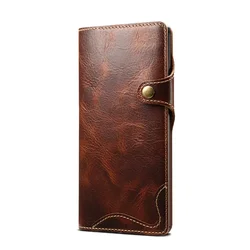 Luxury Genuine Leather Retro Wallet Flip Case - Premium Book Shell Cover - iPhone 16 Pro Max (Dark Brown)