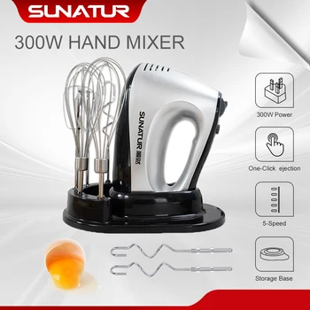 SUNATUR Miscelatore manuale 110-240V Frullatore 300W Robot da cucina elettrico 3 in 1 Miscelatore Elettrodomestici da cucina Macchina Mixer per cuocere al forno 1