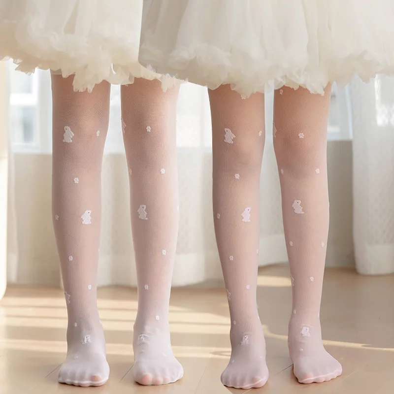 Ultra Thin Transparent Baby Kids Pantyhose Hollowed Out Mesh Summer Anti Hooking Embroidery Rabbit Flower Princess Girls Tights