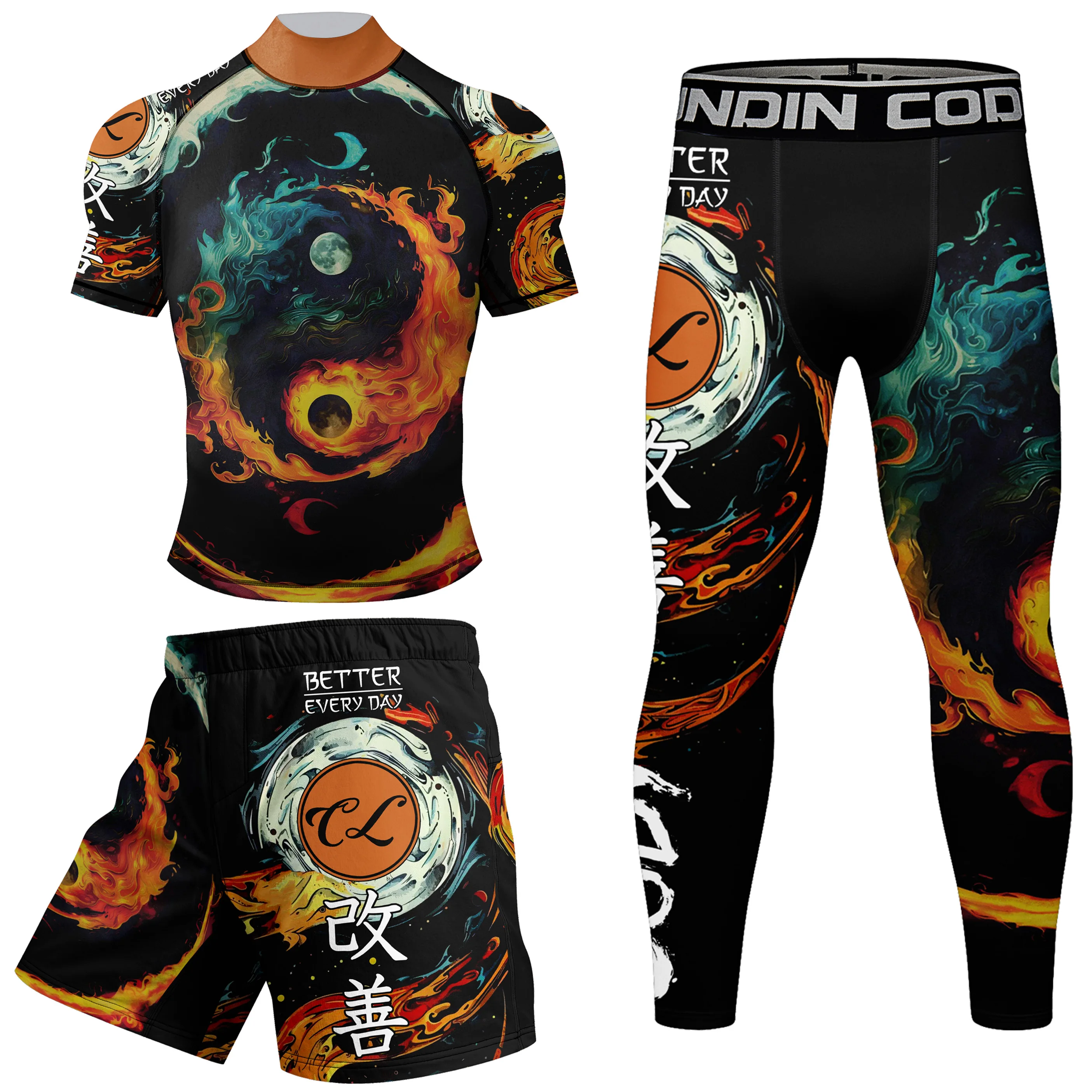 Hot Mock Neck Martial Arts Wear Custom-Made MMA Rash Guard Suit High Quality Men Bjj Fitness/Grappling Rash Guard And Short Sets 3