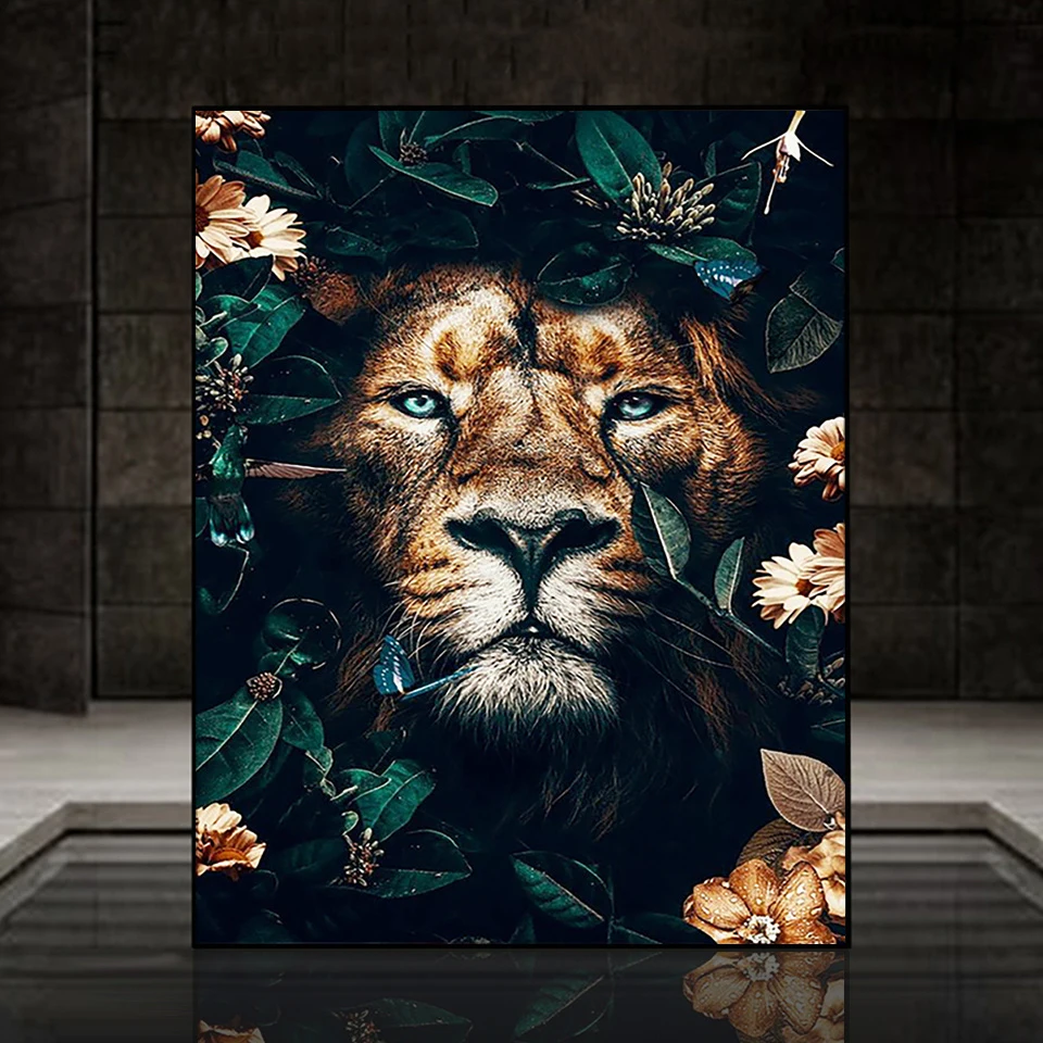 

Animal Flower Art 5D Diamond Painting Full Square/Round Diamond Mosaic Tiger Lion Leopard Rhinestone Embroidery DIY Home Decor