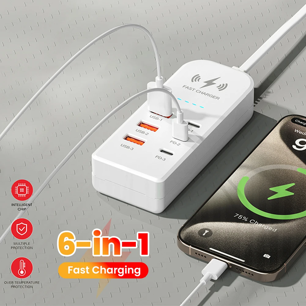 Universal Fast Charging Power Strip with USB and Type C Ports