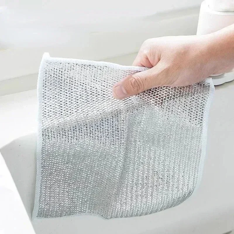 Magic Cleaning Cloth Metal Steel Wire Dish Pot Washdishing Cloths Kitchen Rags Clean Tools Thickened Double -sided Cloth Gadgets