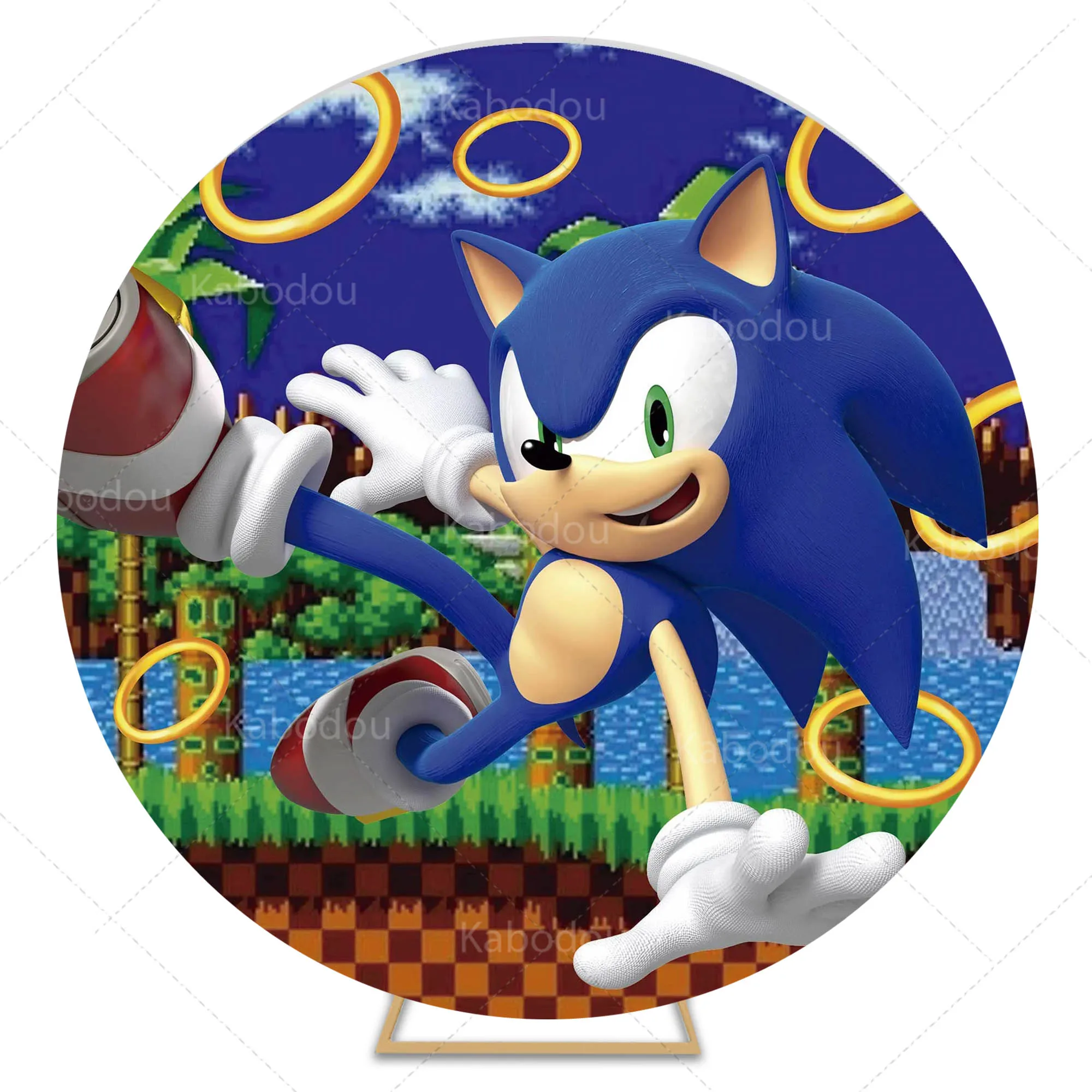 thumbnail image 1 of Fondo de Sonic the Hedgehog para decoración de fiesta de cumpleaños, fondo de fotografía redondo, cubierta cilíndrica para baby shower, accesorios de estudio, 1 of 4