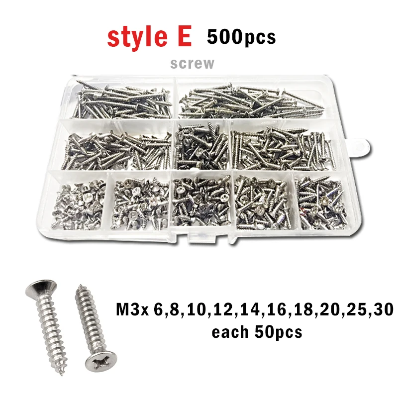 M1M1.2M1.4M1.7M2M3M4 Stainless Steel Self Tapping Wood Screw Assortment Phillips Flat head Thread Nail Screw Fastener Sets