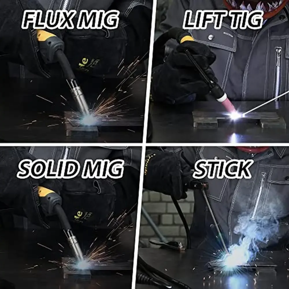 3-in-1 Multiprocess Welder 225A Mig/Lift Tig/Stick Welder Dual Voltage 110/220V Gas/Gasless Synergic Function Auto Compensation 4