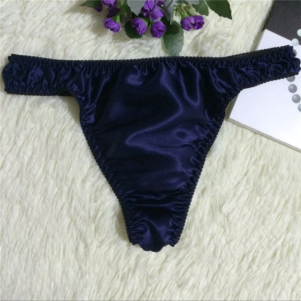 Men Briefs Sexy Silk Soft Thong T Panties Solid Comfortable Breathable Bikini Slip High Quality Gay Low Waist Soft Underwear