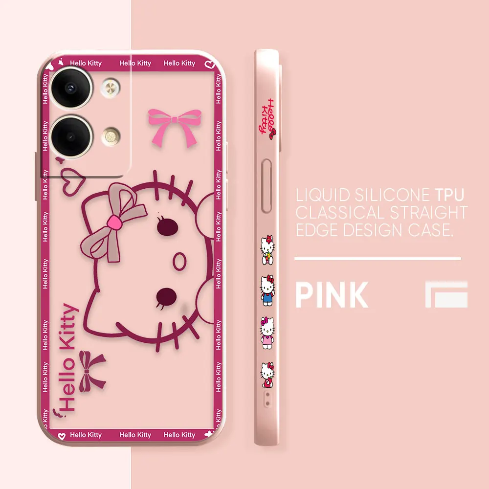 thumbnail image 1 of Case For OPPO RENO 10 8 8T 7 6 5 4 3 LITE 5G PRO PLUS Colour Simple Liquid Silicone Case Cover Funda Pink Hello K-Kitty, 1 of 5
