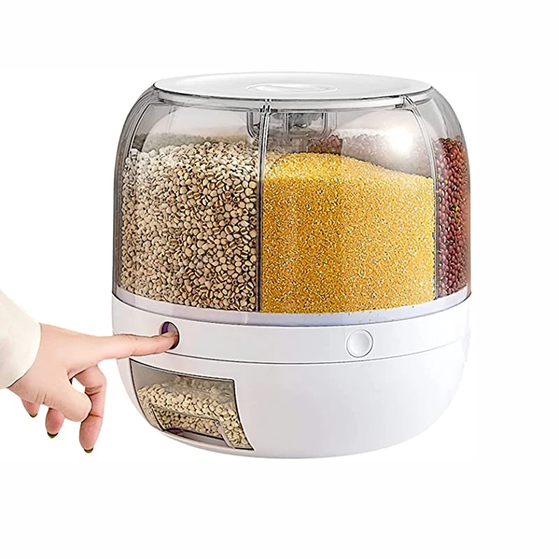 

Clear Rotating Countertop Rice Round 6 Grids Food Grain Dispenser for Kitchen