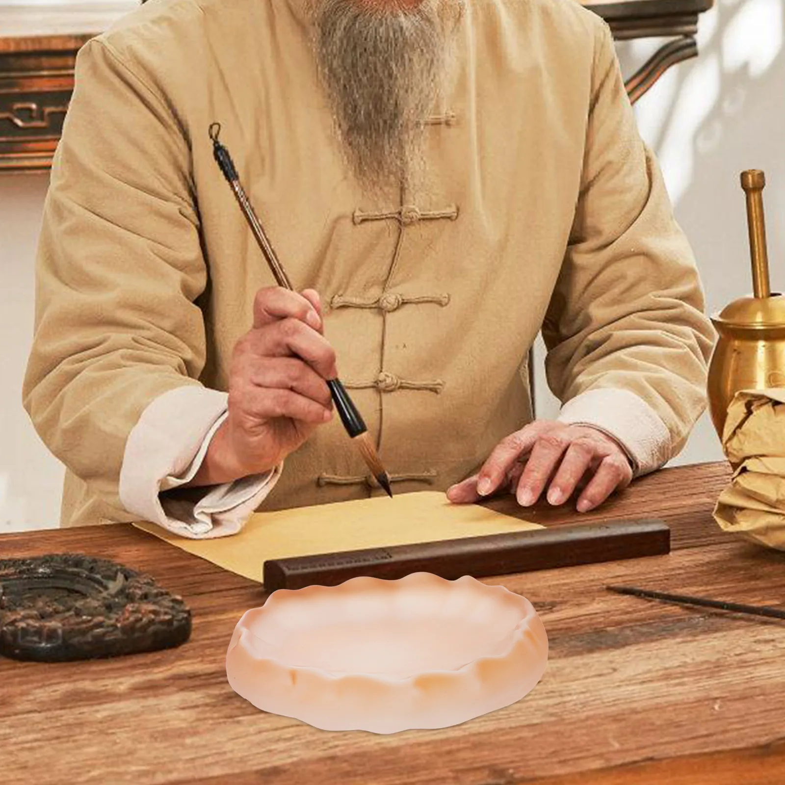 유리 서예 잉크 접시 중국어 붓펜 연구실 데스크탑 사용을 위한 소형 경량 장 잉크 접시