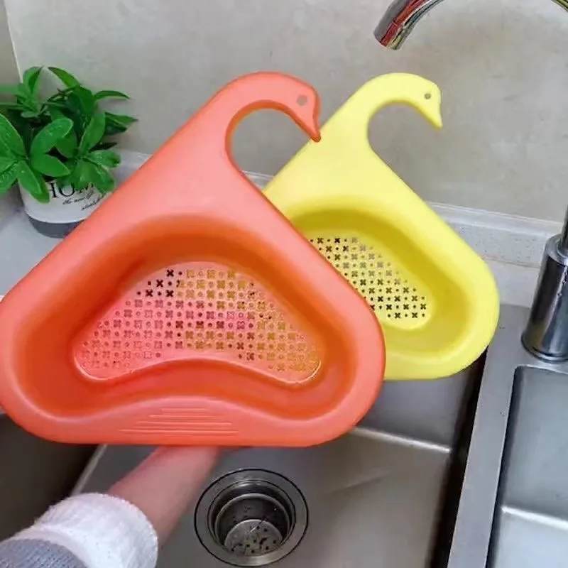 Collapsible Drain Basket Kitchen Sink Strainer Sponge Rack Filter Shelf Vegetable Fruit Drainer Swan Shape Reusable Storage Baskets