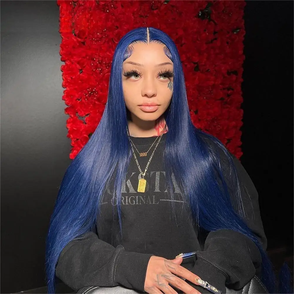 

13x4 Lace Frontal Human Hair Wig Dark Blue Colored Lace Front Human Hair Wigs Pre Plucked Brazilian Straight Human Hair