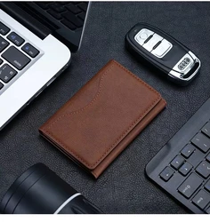 Magnetic Leather Wallet and Card Holder with Phone Pouch - Protective Case (Brown)